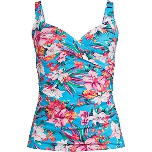 Land’s End V wrap Tankini tankini in Deep turquoise lily palm print underwire 6 - Picture 4 of 12